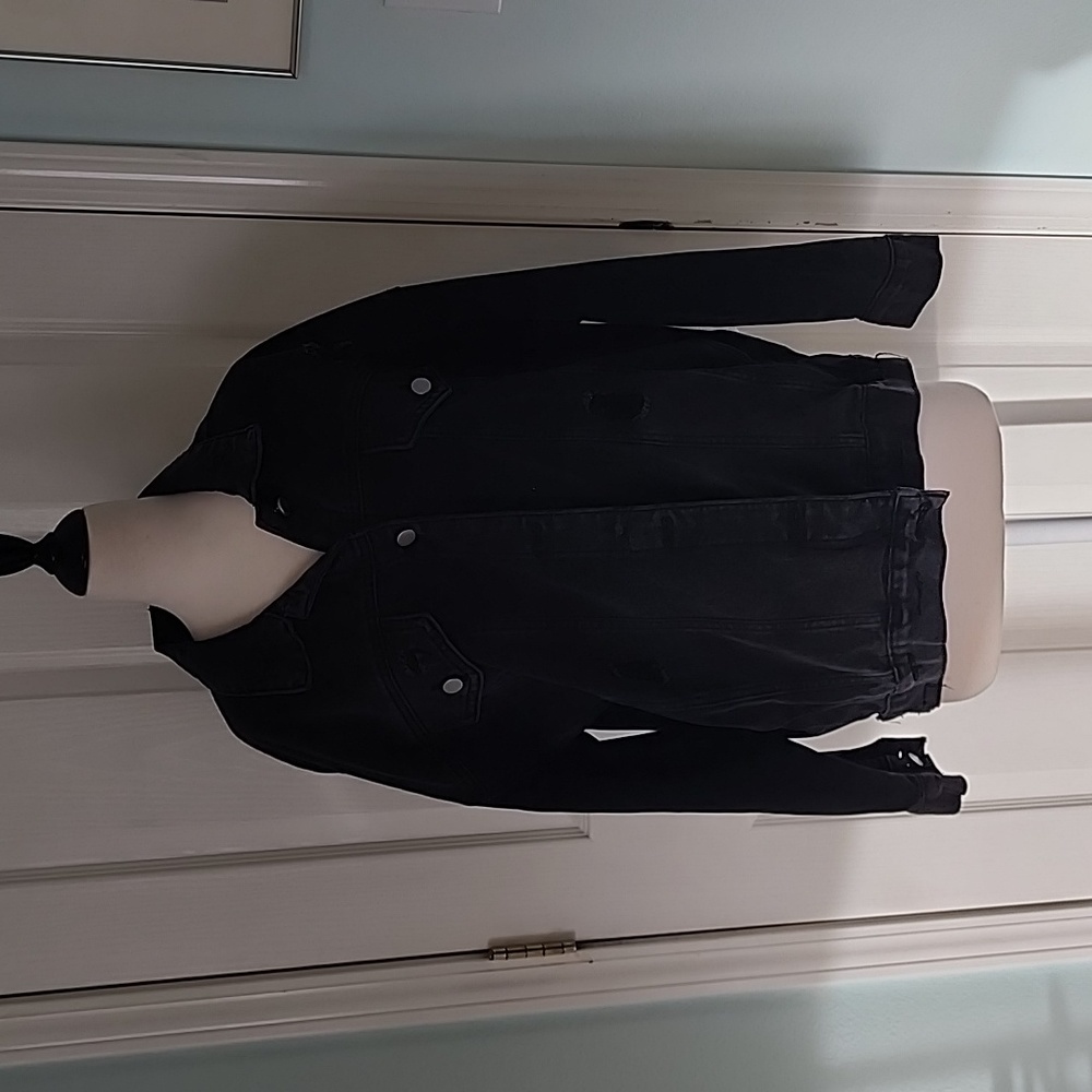 Princess Polly Distressed Black Jean Jacket Size S/M